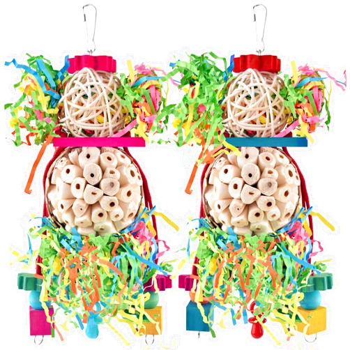 Bissap 2PCS Bird Parrot Foraging Shredder Hanging Toys Sola Balls Sepak Takraw with Pacifier for Small Parrots Parakeets Conures Cockatiels Love Birds Cage Toy