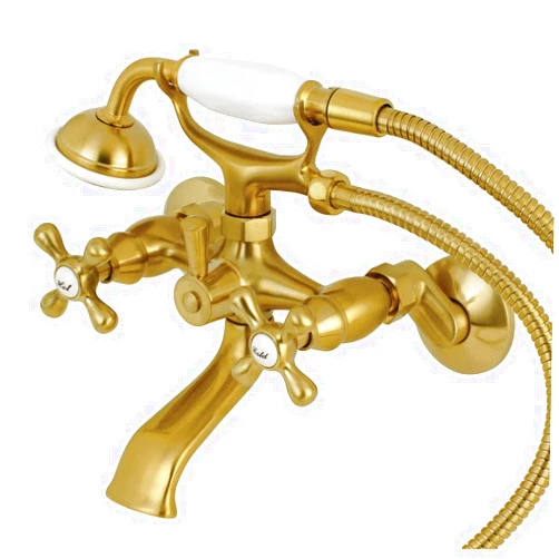Kingston Brass KS265SB Tub Wall Mount Clawfoot Tub Faucet with Hand Shower, Brushed Brass