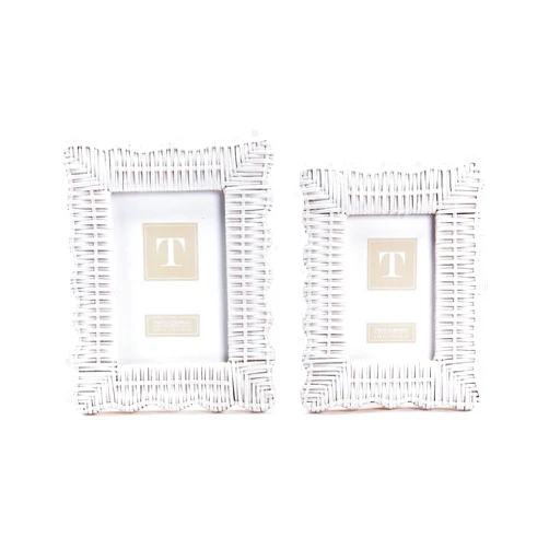 Generic Two's Company White Wicker Weave Set of 2 Photo Frame Includes 2 Sizes: 4x6 and 5x7