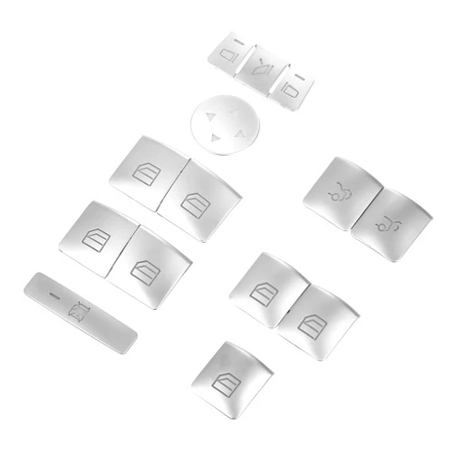 A ABSOPRO Window Switch Button Trim Cover Sticker Interior Door Armrest Window Lift Switch Cover for Benz a B Class 13-17 Chrome Silver Tone (Set of 14)