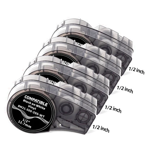 Labelife Replacement for M21-500-595-WT All-Weather Vinyl 1/2 Inch Black on White Label Tape, Work with M210-, M211-, BMP21 Plus, BMP21 LAB Printer, High Adhesion, for Indoor and Outdoor, 4-Pack