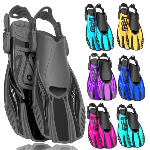 Otowaving Snorkel Fins Diving Fins Adjustable Buckles Open Heel Swim Flippers Travel Size Short Swim Fins for Snorkeling Diving Swimming Adult Men Womens