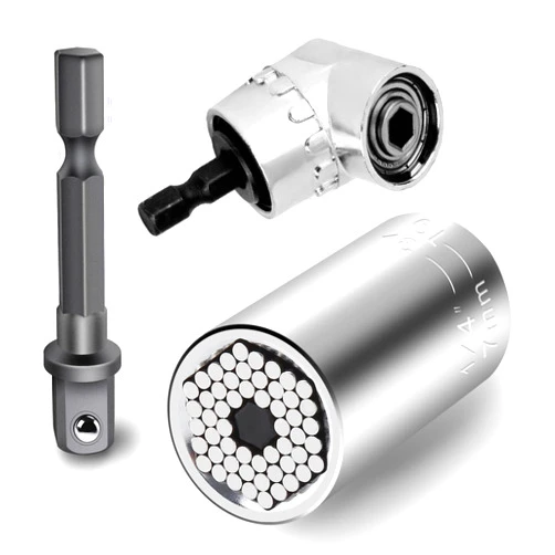 Regatic 7mm-19mm Ratchet Universal Sockets Metric Wrench Power Drill Adapter Set and 105 Degree Right Angle Extension Power Screwdriver Drill Attachment 1/4