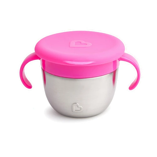 Munchkin® Snack+™ Stainless Steel Snack Catcher Cup with Lid, 9 Ounce, Pink, 1 Pack
