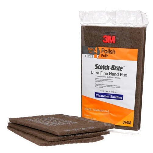 3M Scotch-Brite Ultra Fine Grade 7448 Hand Pad, Pack of 3, 6 in x 9 in Hand Pads, Nonwoven Silicon Carbide, Surface Preparation, Scuffing, and Cleaning, Gray