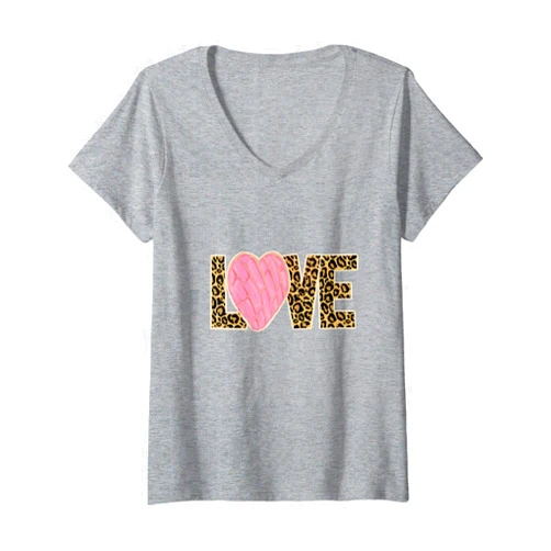 Latinx Concha Love Leopard Trendy Gifts Womens Latinx Funny Valentine's Gift for Latina Concha Trendy Shirt V-Neck T-Shirt