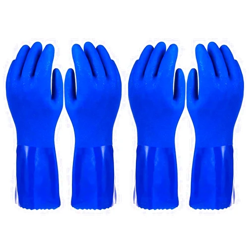 2 Pairs Rubber Household Cleaning Gloves for Kitchen Dishwashing, Cotton Lined (Blue)