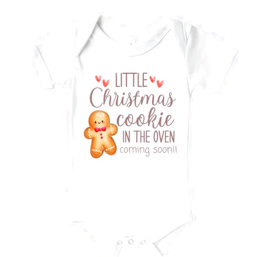 Handmade Little Christmas Cookie Coming Soon Surprise Pregnancy Announcement Onesie to Family for Christmas, Christmas Baby Announcement Onesie to Grandparents, Christmas Announcement Onesie to Husband.