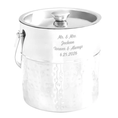 Personalization Universe Personalized Hammered Metal Ice Bucket with Lid – Perfect Housewarming, Wedding, and Engagement Gift – Stainless Steel, Double-Walled Insulated – 8