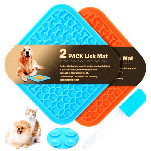 MooonGem 2 PCS Lick Mat for Dogs, Slow Feeder Licking Mat, Anxiety Relief Lick Pad with Suction Cups for Peanut Butter Food Treats Yogurt, Pets Bathing Mat