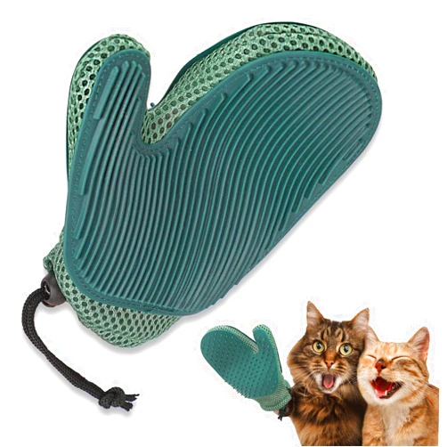Mollypaws 2 in 1 Cat Fur Glove & Pet Hair Remover Glove, Dog Grooming Glove Brush for Shedding, Massage, Efficient Pet Hair Remover Mitt for Cleaner Couch, Carpet [Blue/Single]