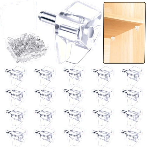 Sazoemao 5 Millimeters Shelf Support Peg，Support Cabinet Shelf Pins，Clear Plastic Replacement Peg Cabinet Shelf Supports Pins for Kitchen Furniture Book Shelves Shelf Holder Locking Pins (20 Pieces)