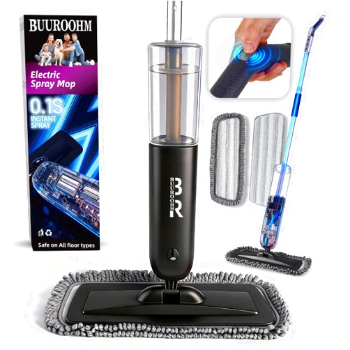 BUUROOHM Electric Spray Mop Floor Cleaner with 2 Mopping Pads 720ml Bottle & Scraper 360° Swivel Head Lightweight Cordless Wet Dry Cleaner for Hardwood Floor Cleaning Laminate Tile Wood Vinyl & All Hard Floors