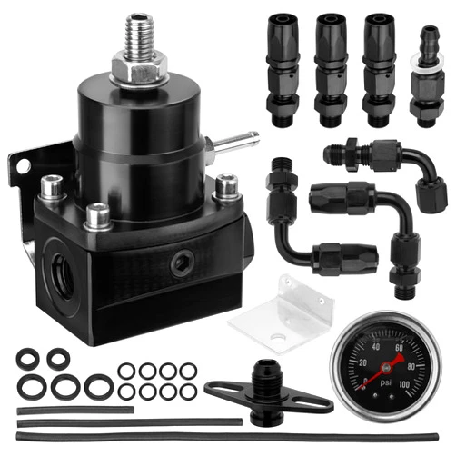 YEHERIT Adjustable EFI Fuel Pressure Regulator Kit with Bypass Return, 0-100 PSI Gauge, 6AN Fittings and PTFE Braided Hose – Compatible with Gasoline, E85, Ethanol & Methanol Fuels