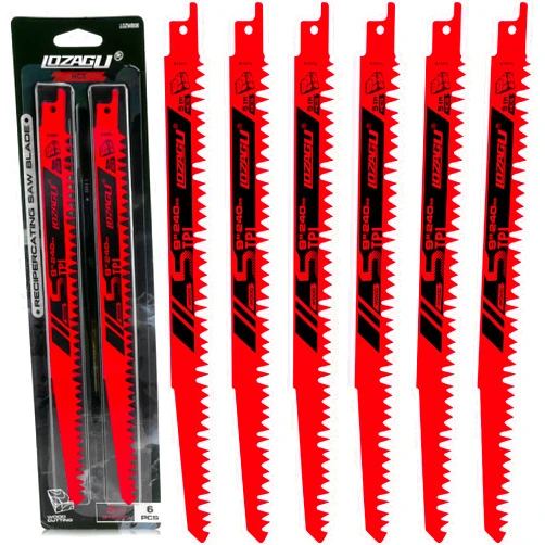 LOZAGU 9-Inch Wood Pruning Reciprocating Saw Blades, 6-Piece, 5TPI Wood Saw Blades