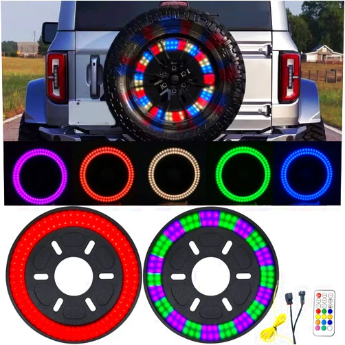 Tänzedzm for Bronco RGB Spare Tire Brake Light,Dual Ring 3rd LED Rear Wheel Lights,Plug and Play Spare Tire Brake and Wheel Light Compatiblet with 2021-2023 Ford Bronco 3rd Brake Light