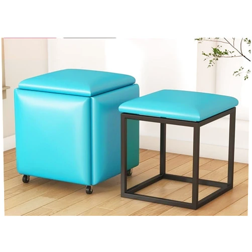 WSZDRH 5 in 1 Leather Stackable Cube Ottoman, Ottoman Cube, Square Ottoman, Sofa Chair Stool, Nesting Ottoman Stool, Footstool Dressing Chair for Living Room Bedroom (Color : Blue, Size : 35x35cm)