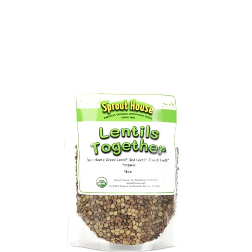 The Sprout House Lentils Together, Organic Non-gmo Sprouting Seeds - 1 LB - French, Red and Green Lentils