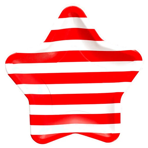 C.R. Gibson Red and White Striped American Star Shaped Dessert and Lunch Disposable Paper Plates, 8pc, 8