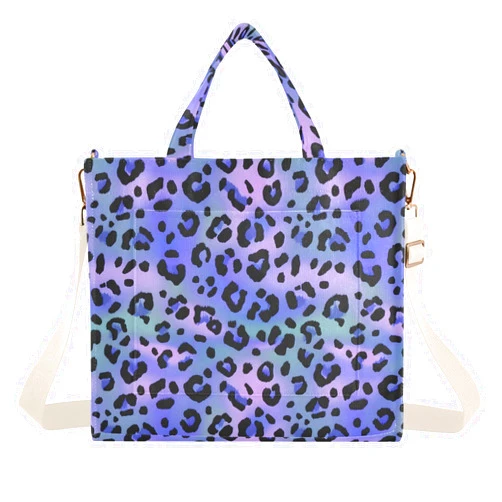 MNSRUU Corduroy Tote Bag for Women, Bright Neon Gradient Leopard Tote Bag with Compartments Crossbody Bag Hobo Handbag Women's Satchel Tote Shoulder Bag for Shopping Work Travel