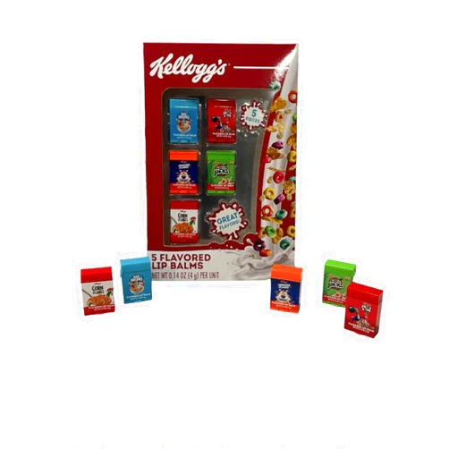 Taste Beauty 5-Piece Kelloggs Cereal Flavored Lip Balm Vending Machine Set, Cute Cereal Box Shaped Balms, Includes Corn Flakes, Rice Krispies, Frosted Flakes, Apple Jacks, & Fruit Loops