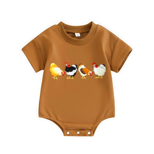 Gueuusu Baby Free Range Clothes Short Sleeve Crewneck Bodysuit Chicken Shirt Romper Infant Summer Outfits