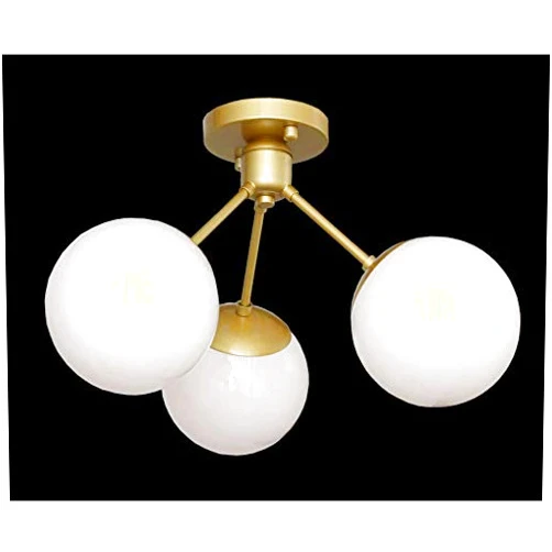 Decomust Dot Com Ceiling Light Fixture Tetra Flush Mount Three Globe Glass Gold Sputnik (17.7 
