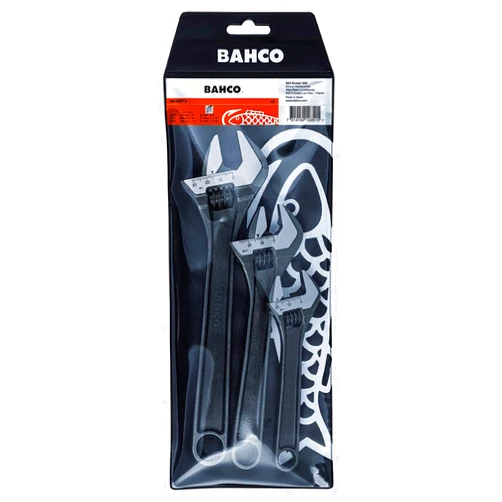 Bahco BHADJUST 3 ADJ3 Set of 3 Adjustable Wrenches (8070/8071 / 8072), Grey, 16 degree head angle