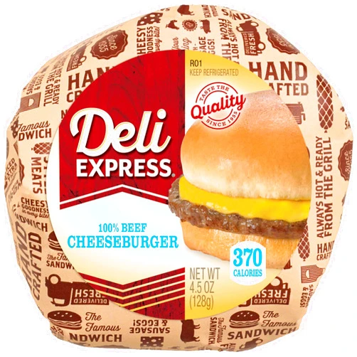 Deli Express Hot to Go Lunch and Breakfast Cheeseburger Sandwich - 12 per case.