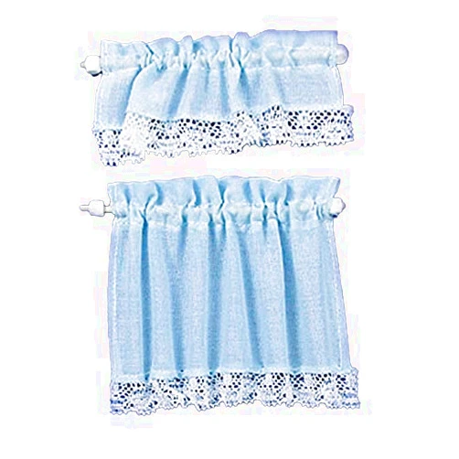 Melody Jane Dolls Houses Melody Jane Dollhouse Blue Curtain & Pelmet Set on Rails Miniature 1:12 Window Accessory