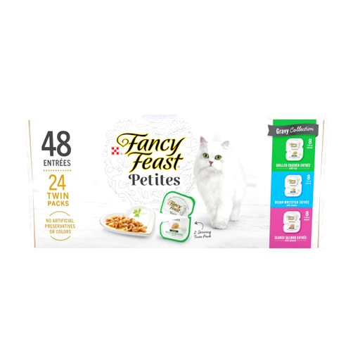 Purina Fancy Feast Gourmet Wet Cat Food Variety Pack, Petites Gravy Collection, break-apart tubs, 48 servings - (Pack of 24) 2.8 oz. Tubs