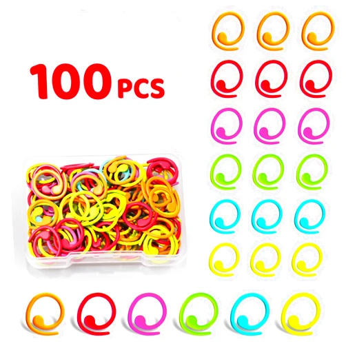 Jmuiiu 100pcs Metal Stitch Markers, Spiral-Shaped Stitch Markers for Crocheting, Colorful Crochet Ring, Crochet Markers for Crocheting and Knitting with Storage Box