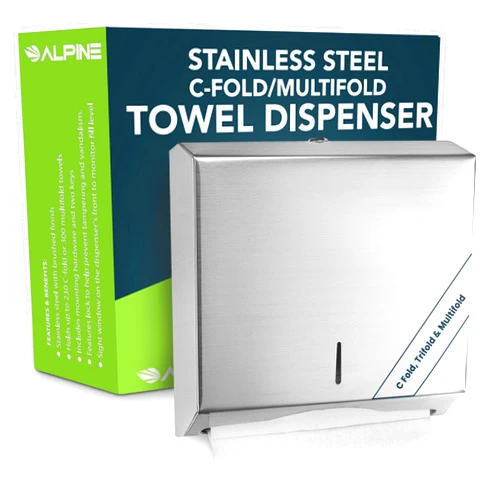 Alpine Industries Alpine Commercial Paper Towel Dispenser Wall Mount for Multifold, Trifold & c Fold Paper Towel Holder - Stainless Steel Hand Towel Dispenser for Bathroom & Kitchen