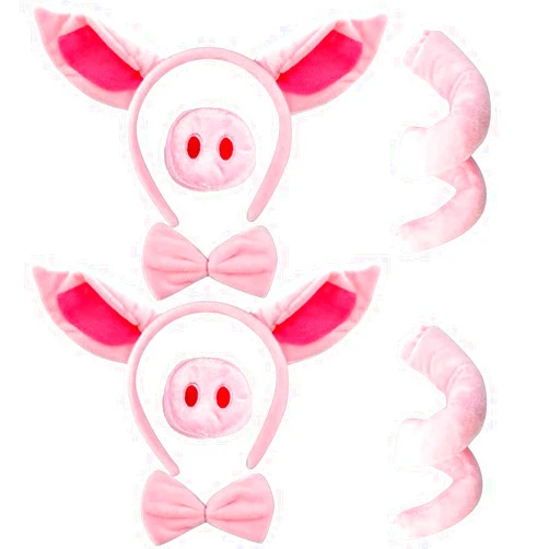 Jmkcoz 8 Pieces Pig Ears Headband Nose Ears Tail Bow Tie Set, Fancy Animal Cosplay Pink Pig Costume for Halloween Dress Up Party Decoration