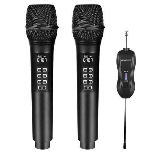 Kithouse K28 Rechargeable Wireless Microphone Karaoke Cordless Microphone with Volume & Echo Control and Receiver, UHF Handheld Dynamic Microphone for Singing Karaoke Speech, Black