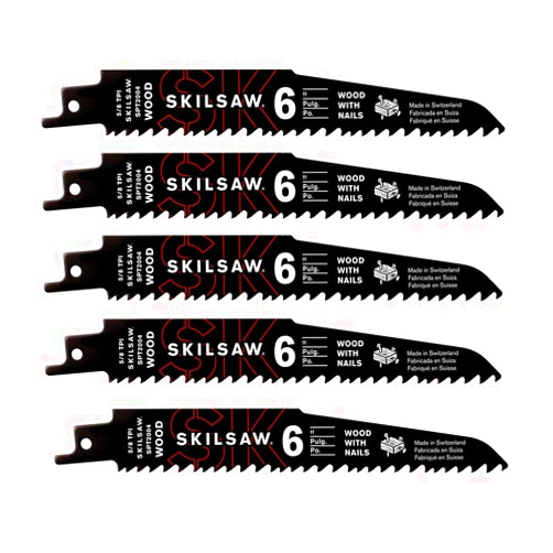 SKILSAW SPT2004-05 6'' 5-8 TPI Reciprocating Saw Blade for Wood with Nails - 5 Pack