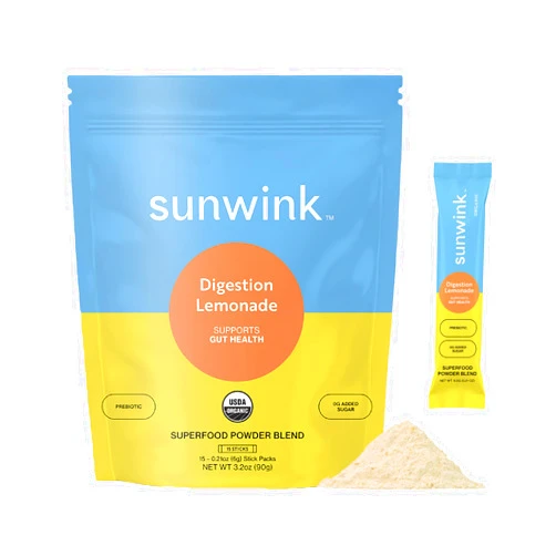 Sunwink - Digestion Lemonade Powder - Gut-Friendly Drink Mix with Plant-Based Botanicals (6g Each, Pack of 15)