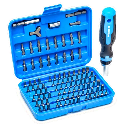 NEIKO 10082A Security Bit Set and Ratcheting Screwdriver | 101 Piece Set | Chrome Vanadium Steel | Screwdriver Bit Set Phillips, Tamperproof Torx Bits, & Flat | 1/4
