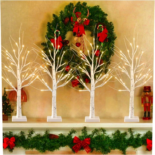 Albelt 4-Pack Lighted Birch Tree for Tabletop, 2FT Christmas Birch Tree Lights, 24 LEDs Warm White Pre-lit Birch Tree for Xmas Indoor Bedroom Home Wedding Holiday Decoration