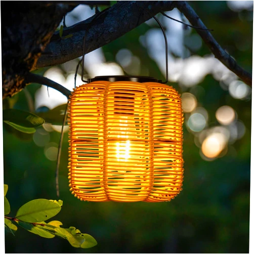 HUYIENO 2PK Solar Lanterns Outdoor Waterproof Hanging Rattan Lantern Lights Solar Powered Decorative Table Lamp for Garden Patio Courtyard Lawn