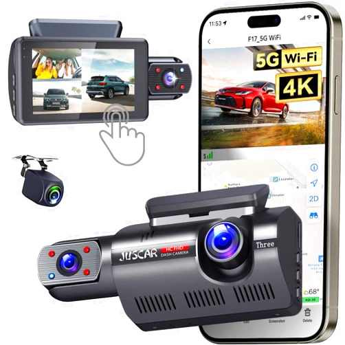 Sixco Juscar Sixco G90Pro 3Channel 4K WiFi Dash Cam,Touchscreen, STARVIS2 Night Vision, 4K+1080P+1080P Front Inside and Rear Triple Car Camera, Voice Control, GPS, HDR, 24 Hours Parking, Support 256GB Max