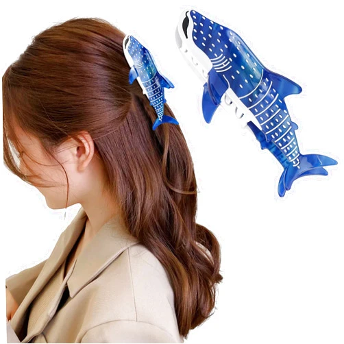 Hapdoo Dark Blue Whale Shark Hair Clips, Hapdoo Cute Ocean Sea Animal Hair Claw Clip for Women Girls, Acetate Nautical Marine Hair Accessories Gift