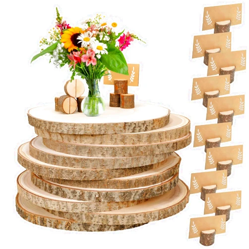 Wanwanzi 10 PCS 8-9 Inch Large Wood Slices for Centerpieces, with Table Number Holders and Cards, Natural Tree Slices Table Decor for Wedding, Party, Housewarming, Christmas