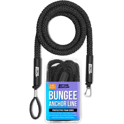 Better Boat Bungee Anchor Rope, Elastic Snubber Anchor Line, 7 ft to 14 ft Stretch, Black, for Boats and Anchors