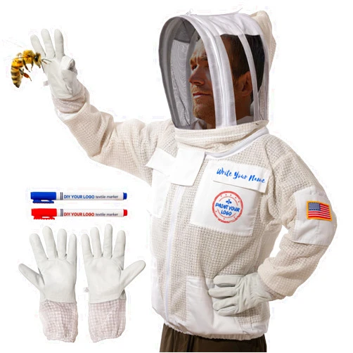 KRY Bee Jacket with Veil & Gloves Sting Proof Bee Suit Ventilated 3 Layer Bee Outfit Beekeeping Protective Gear for Men & Women (L)