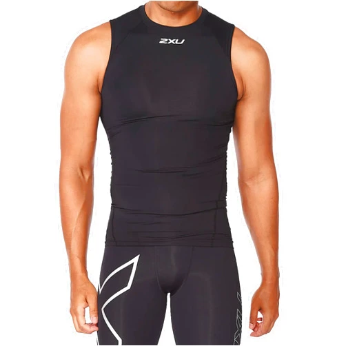 2XU Men's Core Compression Sleeveless Top - Enhance Performance and Recovery - Black/Silver