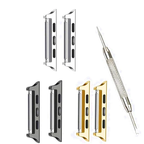 N\D Connectors Watch Band strap stainless lees link Kit Compatible for Apple Watch Adapter 42mm 44mm 45mm,silver&gold&black(3PCS PACKED)