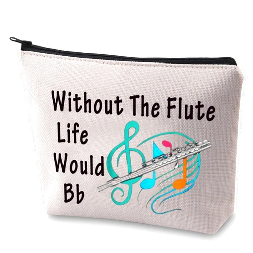 BLUPARK Flutist Gift for Flute Player Without The Flute Life Would Bb Cosmetic Bag Flute Teacher Gift (Without Flute)