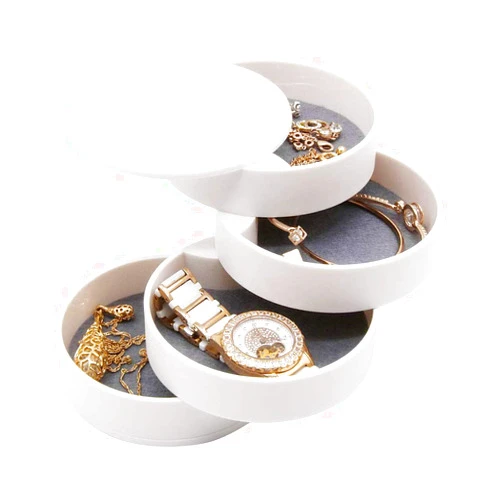 AINAAN 4-Tier Jewelry Organizer Box Tower Rings Earrings Storage Case Holder Necklace Bracelet Display Tray 360°Rotating Showcase （White）
