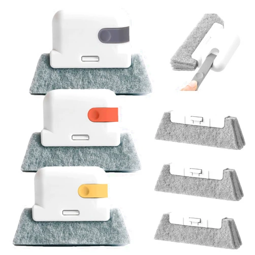 Mudocp Magic Window Track Cleaner Brush Kit, 3-in-1 Design for Sliding Doors, Car Vents, Keyboards, 3 Pack Window Cleaning Tools with 3 Replacement Heads